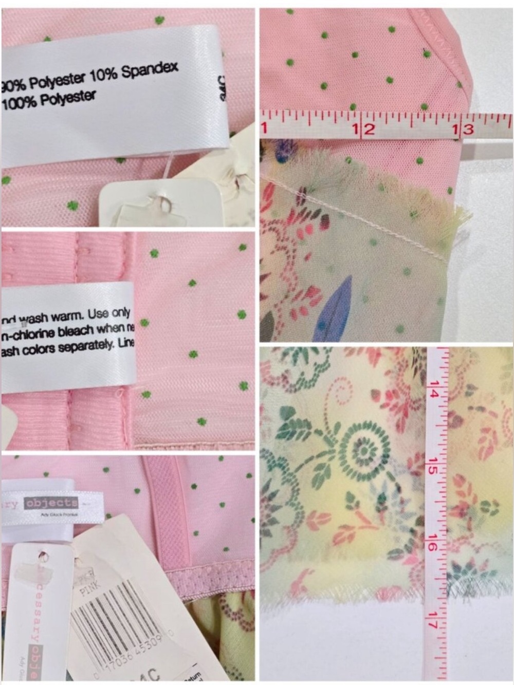 Necessary Objects Pink Floral Polka Dot Sheer Fairycore Bra Top Ruffle Tier NWT - Picture 2 of 12